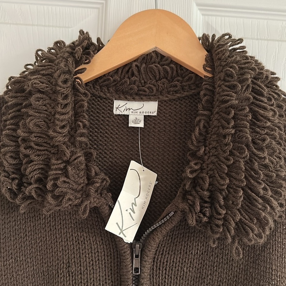 Kim Rogers Fringe Collar Vest Dark Brown Knit NWT - Picture 3 of 7